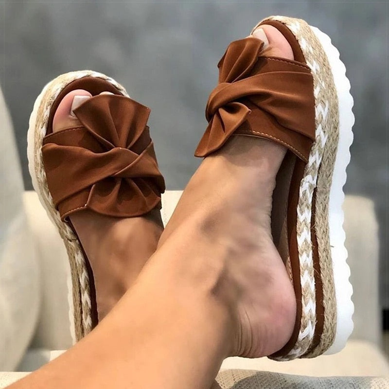 Women Slippers Fashion Wedges Heels Summer Slippers Bow-knot Women Flip Flips With Heels Sandals Summer Shoes Women Slides
