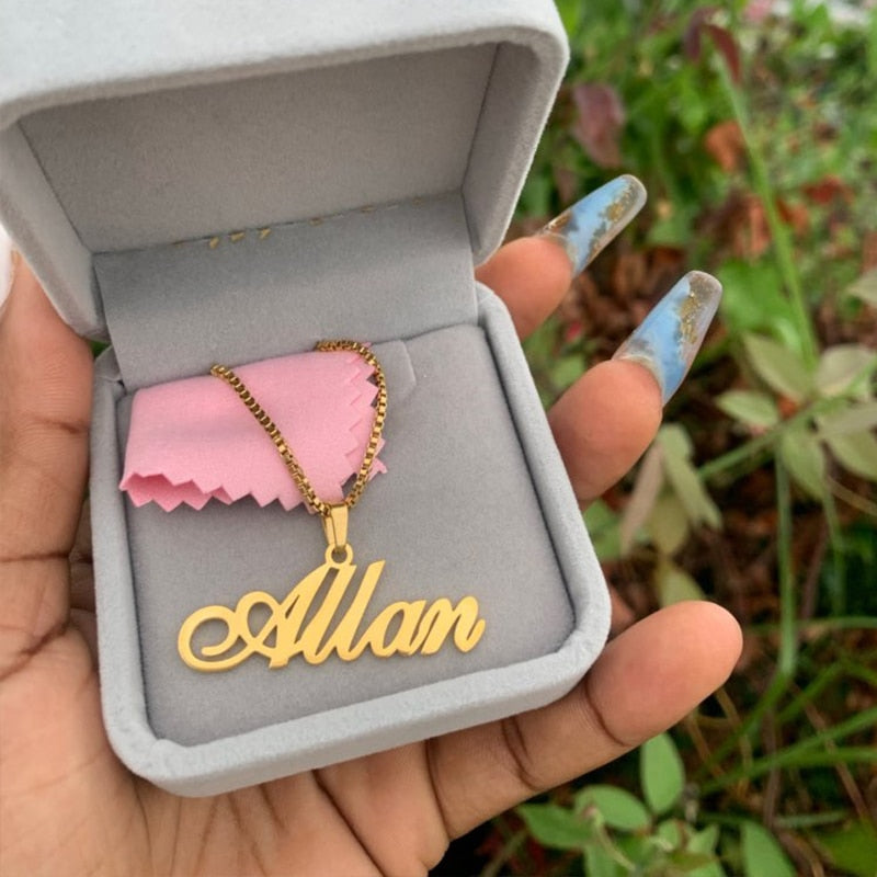 Gold Box Chain Custom Jewelry Personalized Name Pendant Necklace Handmade Cursive Nameplate Choker Women Men Bijoux BFF Gift