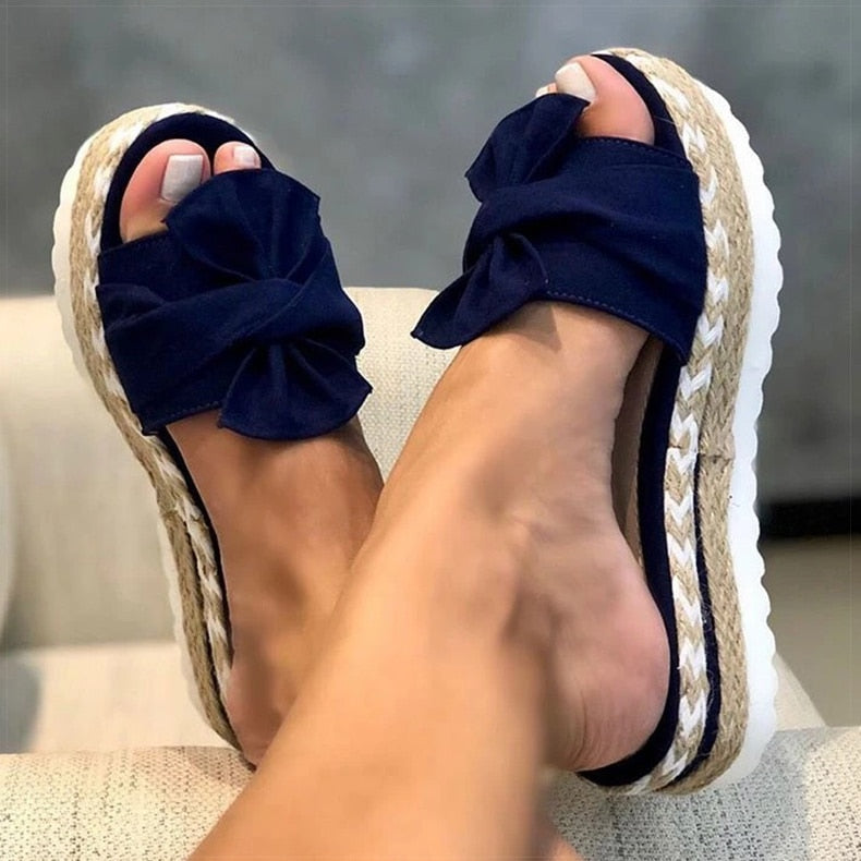 Women Slippers Fashion Wedges Heels Summer Slippers Bow-knot Women Flip Flips With Heels Sandals Summer Shoes Women Slides
