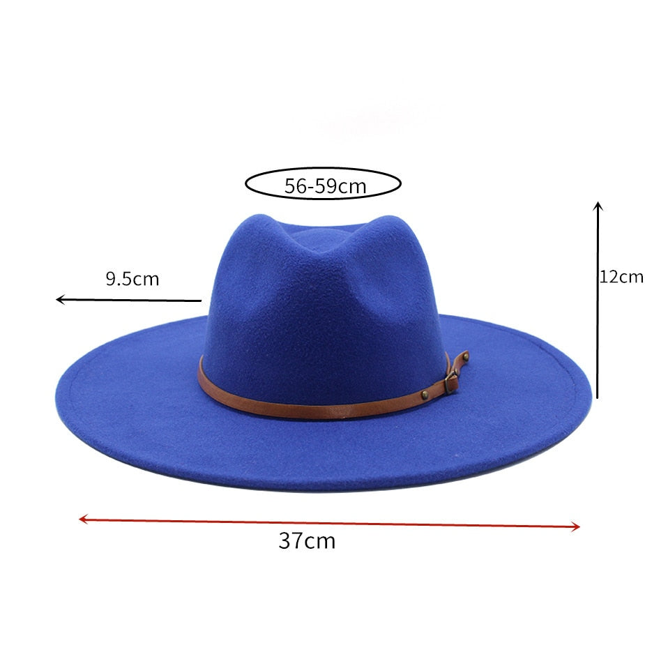 Quality Big edge wool Fedora Hat Women Men Imitation Wool Felt Hats with Metal Chain Decor Panama Fedoras Chapeau Sombrero