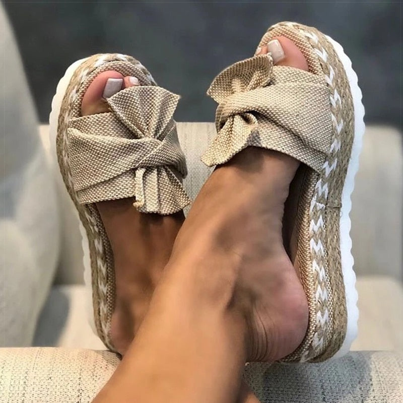 Women Slippers Fashion Wedges Heels Summer Slippers Bow-knot Women Flip Flips With Heels Sandals Summer Shoes Women Slides