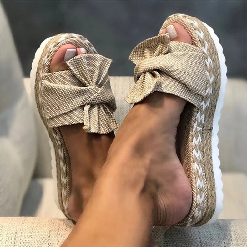 Women Slippers Fashion Wedges Heels Summer Slippers Bow-knot Women Flip Flips With Heels Sandals Summer Shoes Women Slides