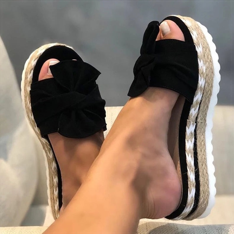 Women Slippers Fashion Wedges Heels Summer Slippers Bow-knot Women Flip Flips With Heels Sandals Summer Shoes Women Slides