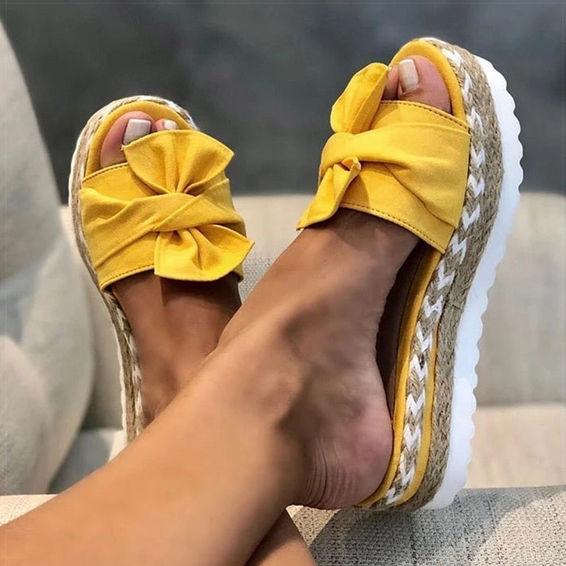 Women Slippers Fashion Wedges Heels Summer Slippers Bow-knot Women Flip Flips With Heels Sandals Summer Shoes Women Slides