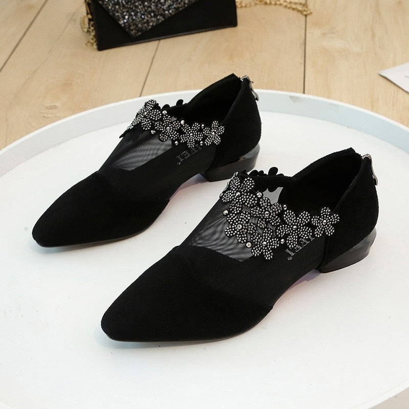 Sandals for Women 2021 Retro Rhinestone Sandals Women Elegant Flower Square Heel Sandals Mesh Light Sandals Summer Women's Shoes