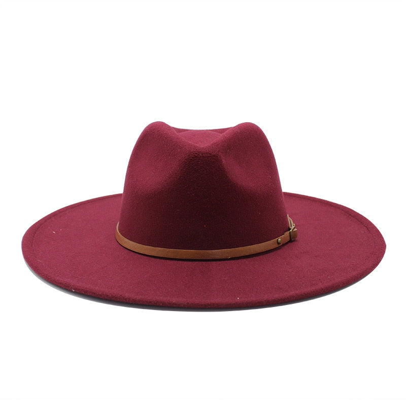 Quality Big edge wool Fedora Hat Women Men Imitation Wool Felt Hats with Metal Chain Decor Panama Fedoras Chapeau Sombrero
