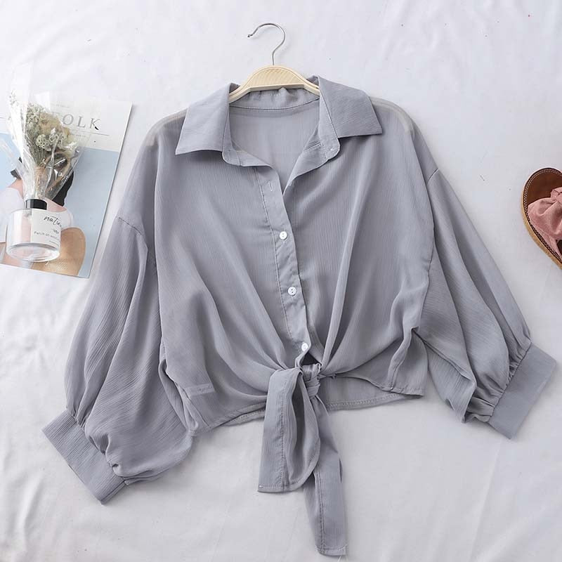 HELIAR Women blusa feminina Buttoned Up Shirts Women Office Lady Blouse Tied Waist Tops OL Blouses Shirts Women 2021 Summer