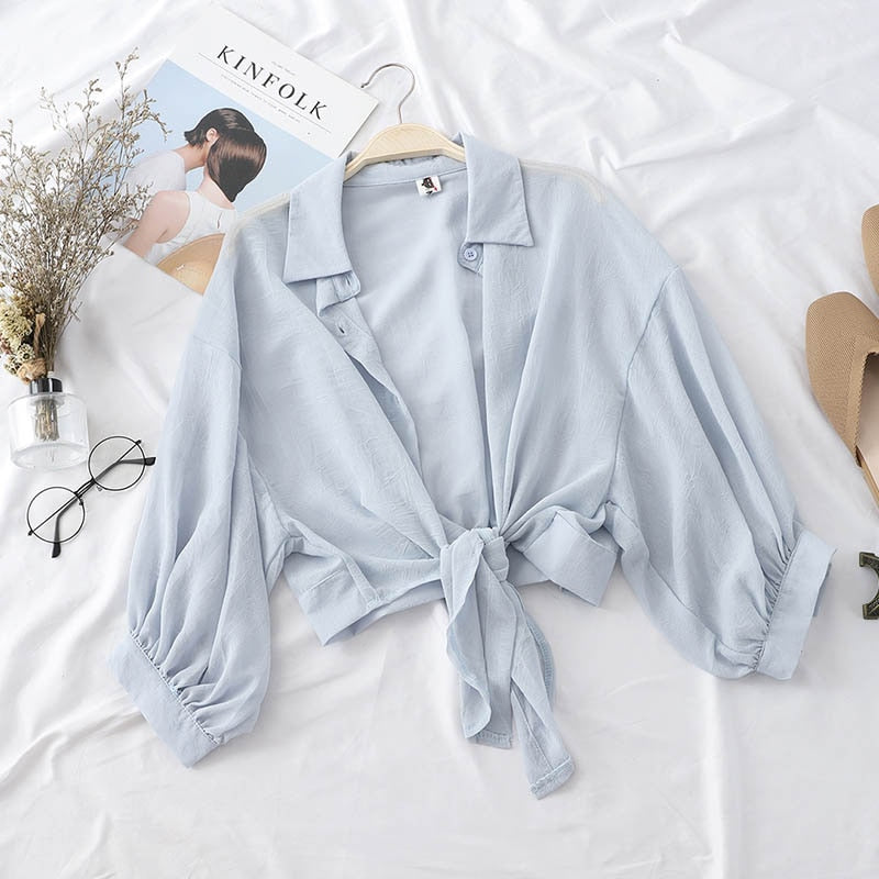 HELIAR Women blusa feminina Buttoned Up Shirts Women Office Lady Blouse Tied Waist Tops OL Blouses Shirts Women 2021 Summer