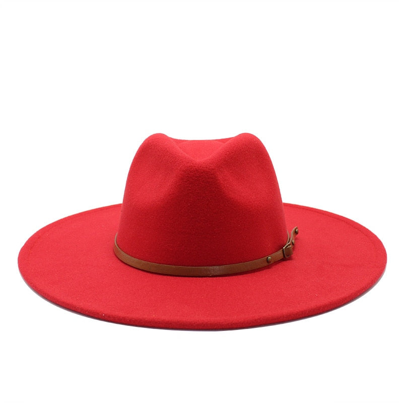 Quality Big edge wool Fedora Hat Women Men Imitation Wool Felt Hats with Metal Chain Decor Panama Fedoras Chapeau Sombrero