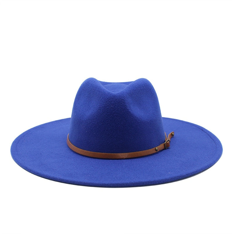 Quality Big edge wool Fedora Hat Women Men Imitation Wool Felt Hats with Metal Chain Decor Panama Fedoras Chapeau Sombrero