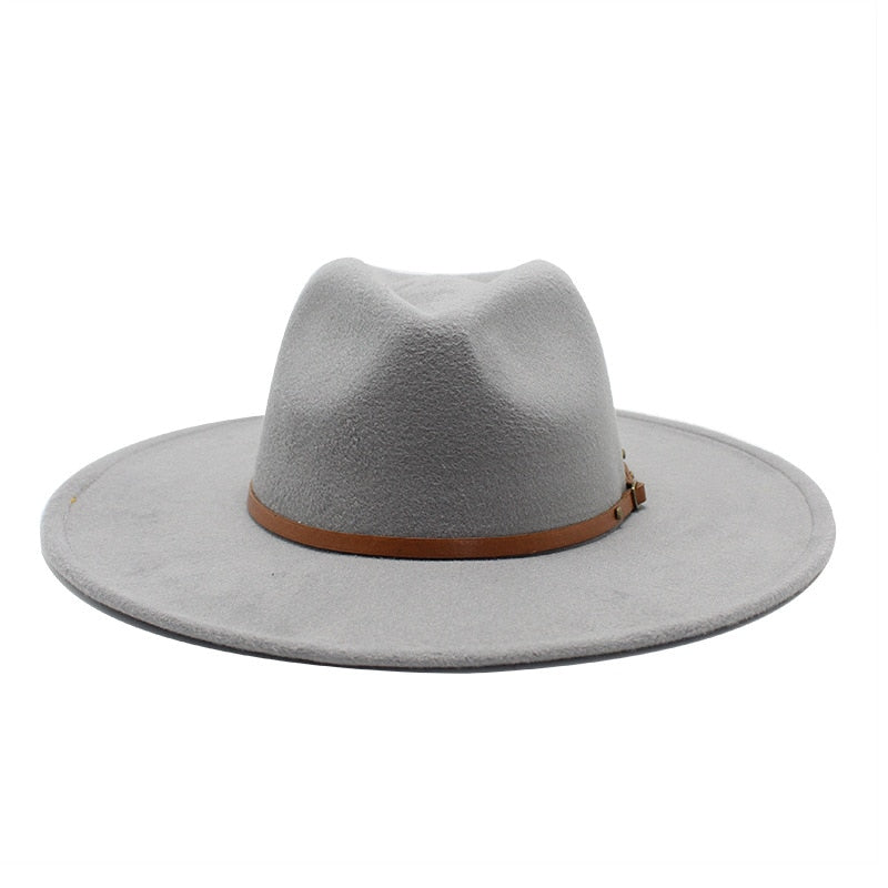 Quality Big edge wool Fedora Hat Women Men Imitation Wool Felt Hats with Metal Chain Decor Panama Fedoras Chapeau Sombrero