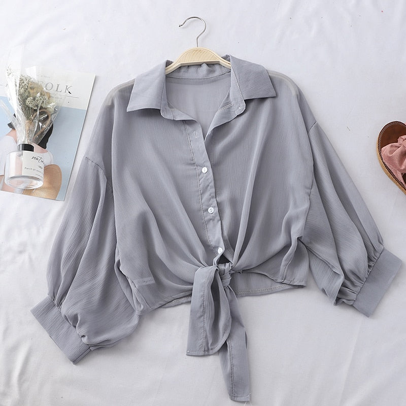 HELIAR Women blusa feminina Buttoned Up Shirts Women Office Lady Blouse Tied Waist Tops OL Blouses Shirts Women 2021 Summer