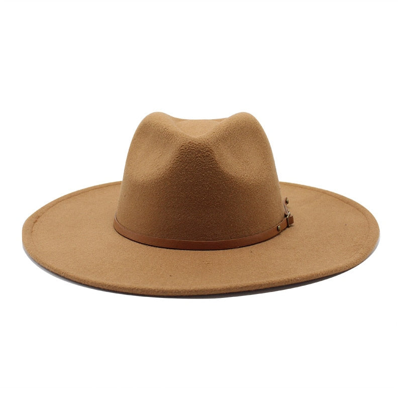Quality Big edge wool Fedora Hat Women Men Imitation Wool Felt Hats with Metal Chain Decor Panama Fedoras Chapeau Sombrero