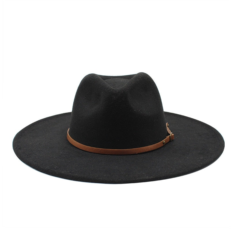 Quality Big edge wool Fedora Hat Women Men Imitation Wool Felt Hats with Metal Chain Decor Panama Fedoras Chapeau Sombrero