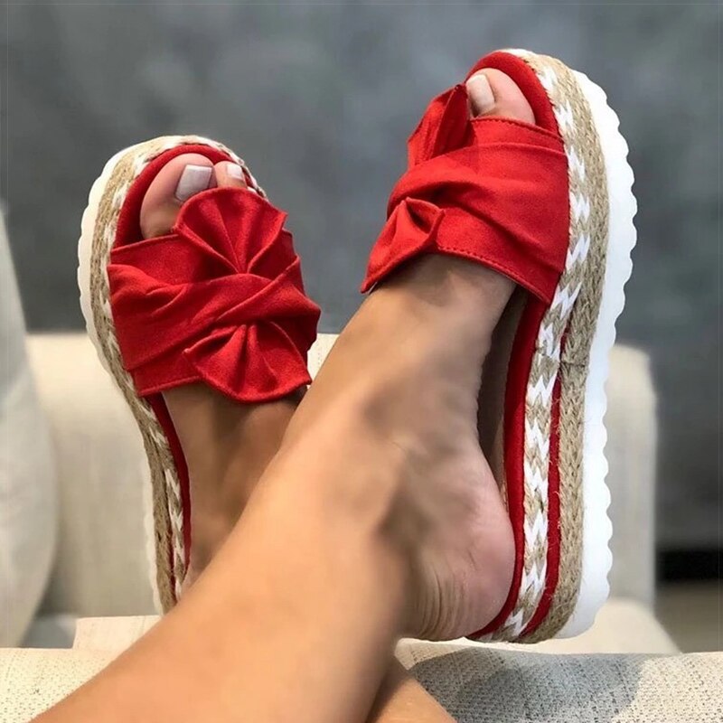 Women Slippers Fashion Wedges Heels Summer Slippers Bow-knot Women Flip Flips With Heels Sandals Summer Shoes Women Slides