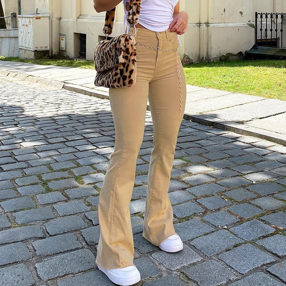 Women's jeans woman high waist Flared Jeans Khaki Black Brown Pants Women's pants for women clothing trouser Jean women trousers