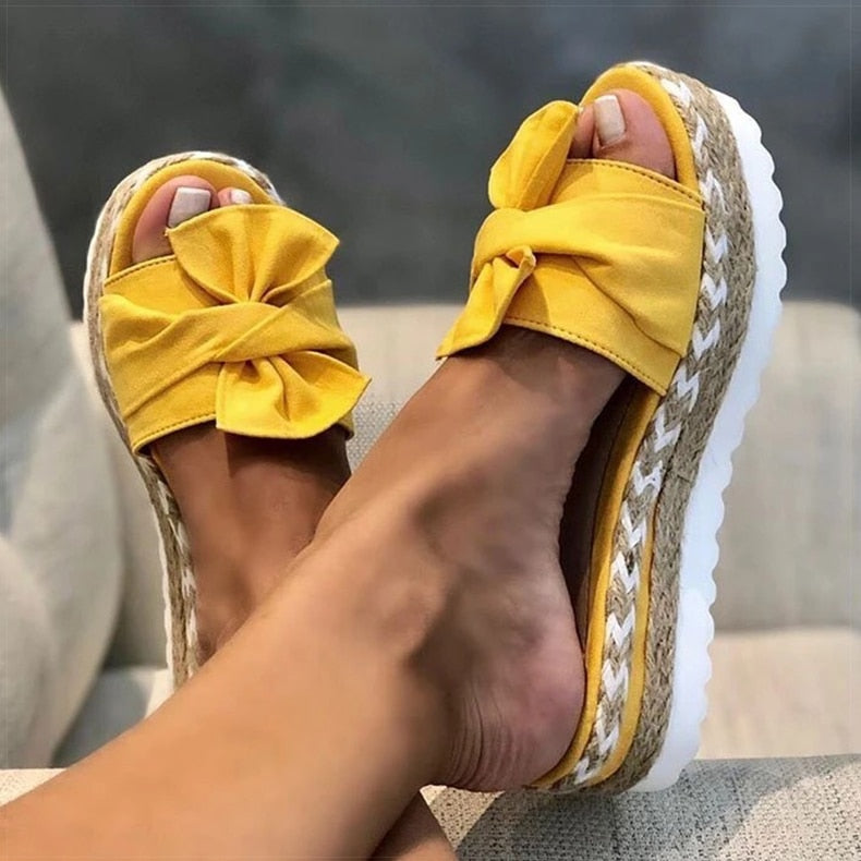 Women Slippers Fashion Wedges Heels Summer Slippers Bow-knot Women Flip Flips With Heels Sandals Summer Shoes Women Slides
