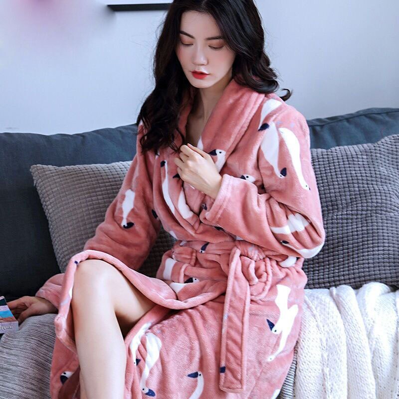 Women Robes Winter Warm Coral Fleece Nightdress Sleepwear Female Pajamas Home Clothes Floral Dressing Gron Kimono Hotel Bathrobe
