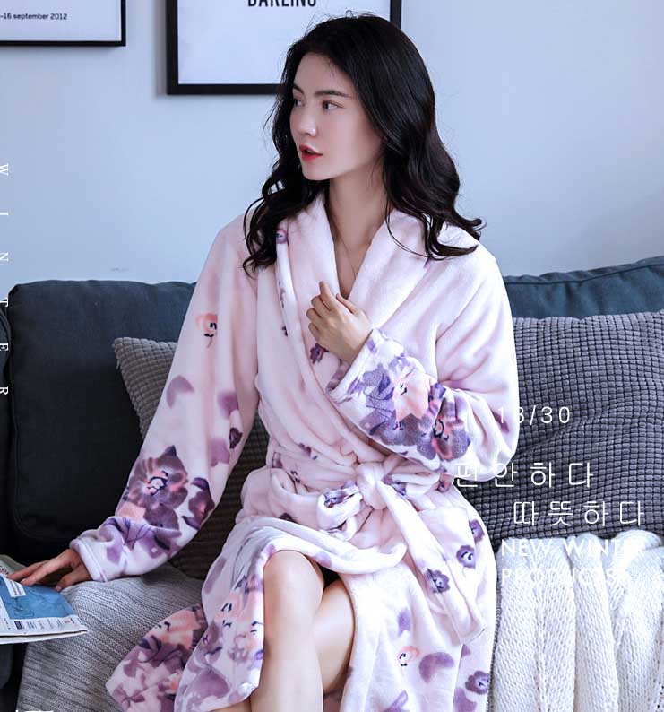 Women Robes Winter Warm Coral Fleece Nightdress Sleepwear Female Pajamas Home Clothes Floral Dressing Gron Kimono Hotel Bathrobe