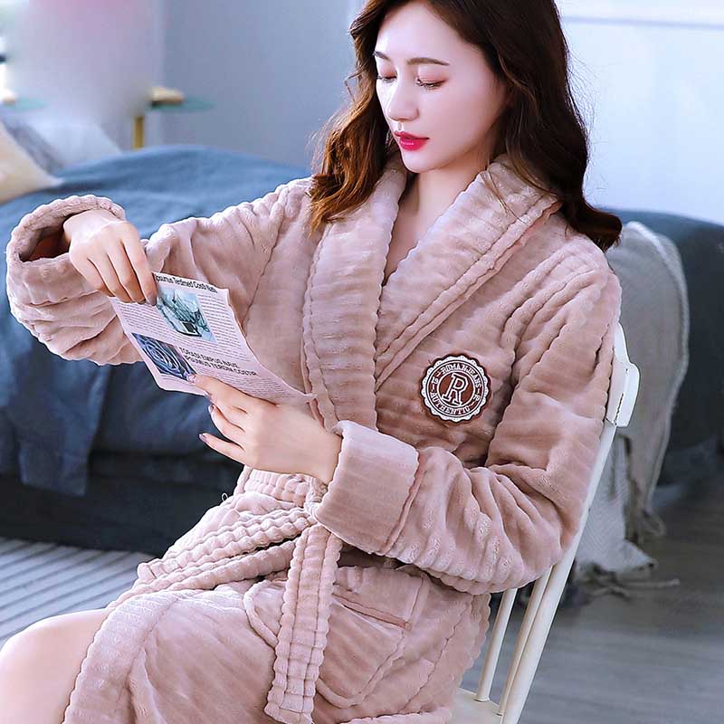 Women Robes Winter Warm Coral Fleece Nightdress Sleepwear Female Pajamas Home Clothes Floral Dressing Gron Kimono Hotel Bathrobe