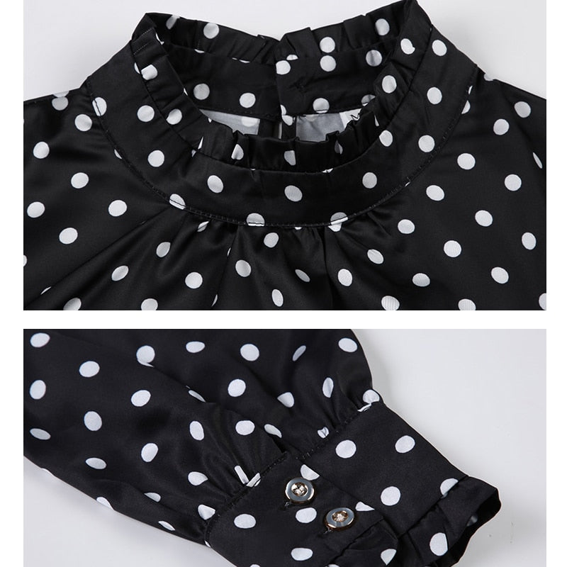 Women Blouses Casual Stand Collar Autumn Fashion Women Shirts Blouses Long Sleeve Polka Dot Women Tops 2022 Fashion Blusas 10589