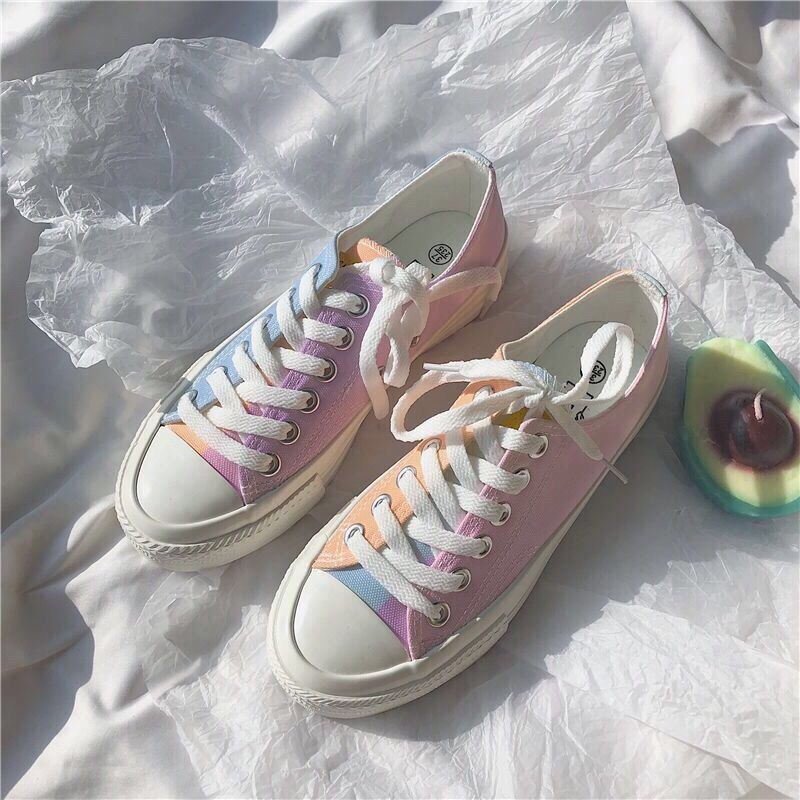 Women's Color Changing Canvas Shoes Trendy Fashion Versatile Low-top Lace-up Boarding Shoes Cute Fairy Colorful Kawaii Sneakers
