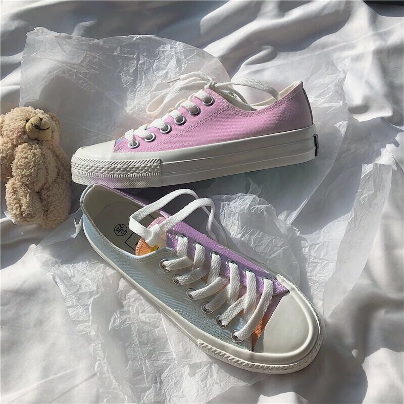 Women's Color Changing Canvas Shoes Trendy Fashion Versatile Low-top Lace-up Boarding Shoes Cute Fairy Colorful Kawaii Sneakers