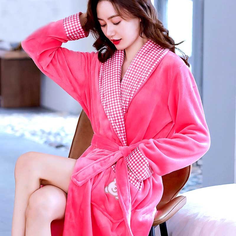 Women Robes Winter Warm Coral Fleece Nightdress Sleepwear Female Pajamas Home Clothes Floral Dressing Gron Kimono Hotel Bathrobe