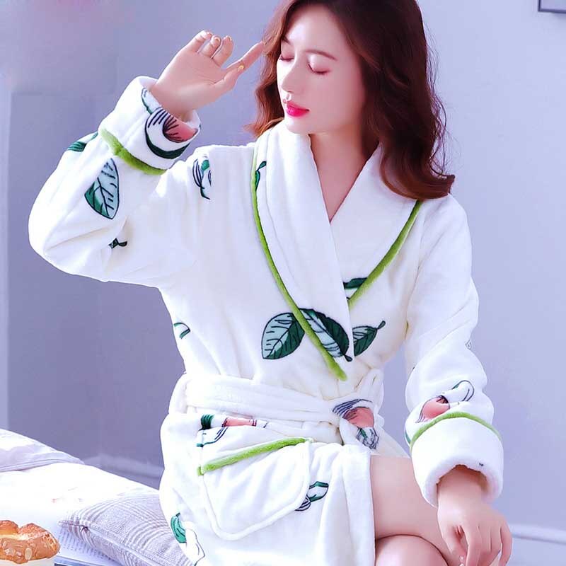 Women Robes Winter Warm Coral Fleece Nightdress Sleepwear Female Pajamas Home Clothes Floral Dressing Gron Kimono Hotel Bathrobe