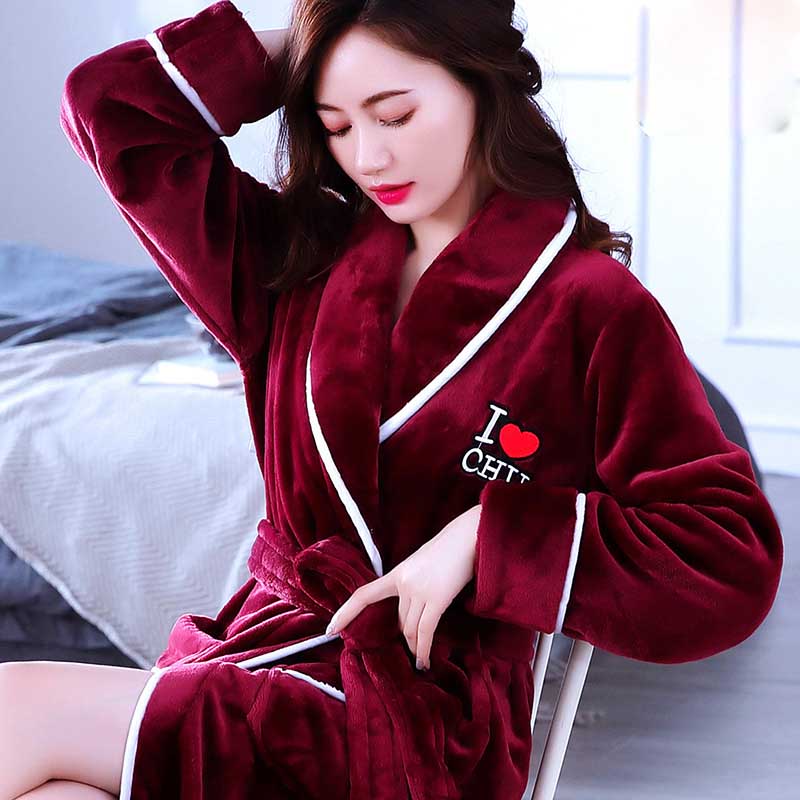 Women Robes Winter Warm Coral Fleece Nightdress Sleepwear Female Pajamas Home Clothes Floral Dressing Gron Kimono Hotel Bathrobe