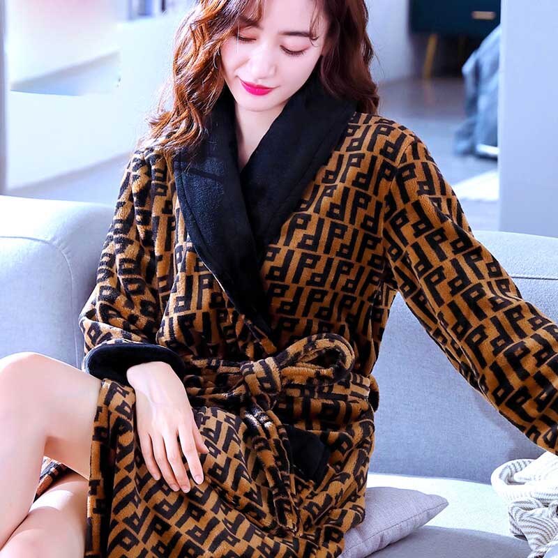 Women Robes Winter Warm Coral Fleece Nightdress Sleepwear Female Pajamas Home Clothes Floral Dressing Gron Kimono Hotel Bathrobe