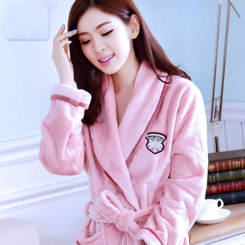 Women Robes Winter Warm Coral Fleece Nightdress Sleepwear Female Pajamas Home Clothes Floral Dressing Gron Kimono Hotel Bathrobe