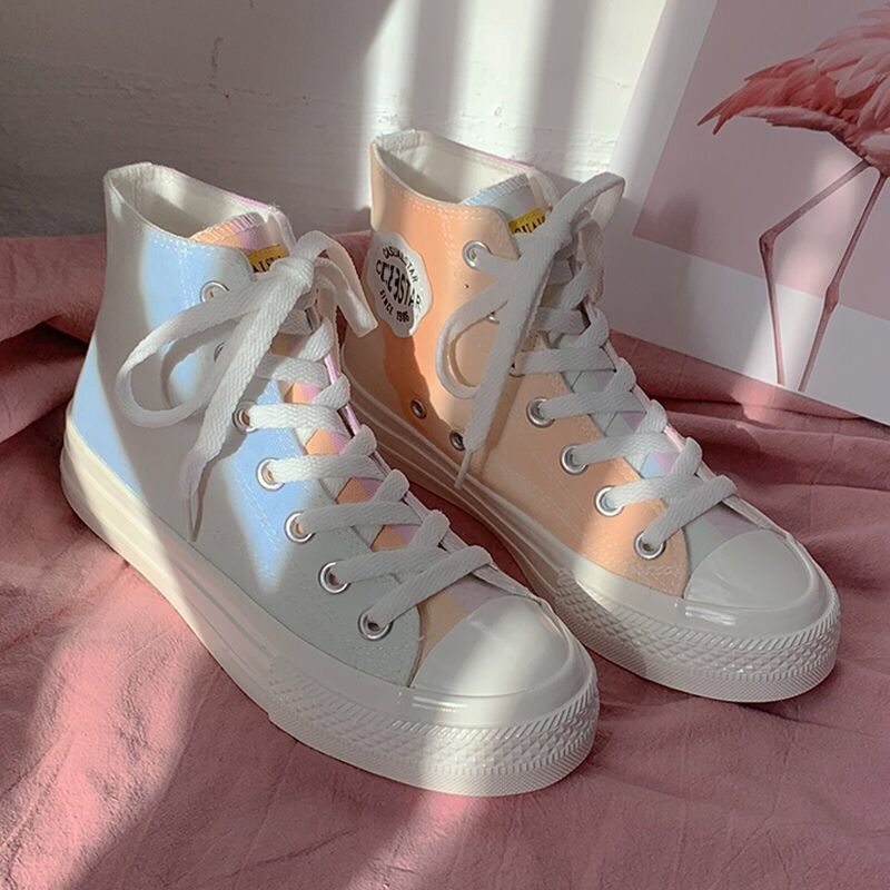 Women's Color Changing Canvas Shoes Trendy Fashion Versatile Low-top Lace-up Boarding Shoes Cute Fairy Colorful Kawaii Sneakers