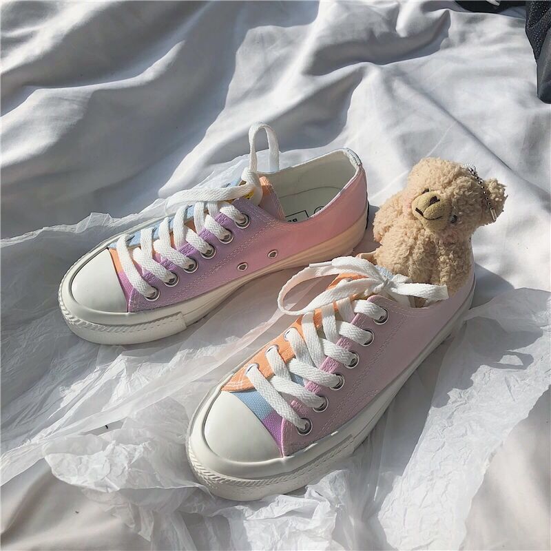 Women's Color Changing Canvas Shoes Trendy Fashion Versatile Low-top Lace-up Boarding Shoes Cute Fairy Colorful Kawaii Sneakers