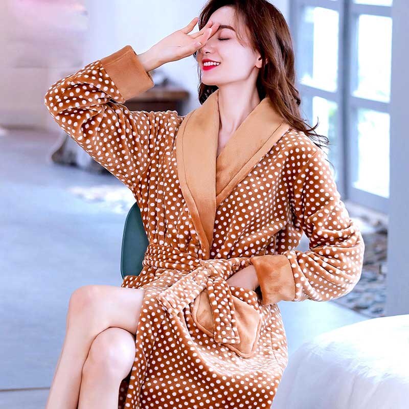 Women Robes Winter Warm Coral Fleece Nightdress Sleepwear Female Pajamas Home Clothes Floral Dressing Gron Kimono Hotel Bathrobe