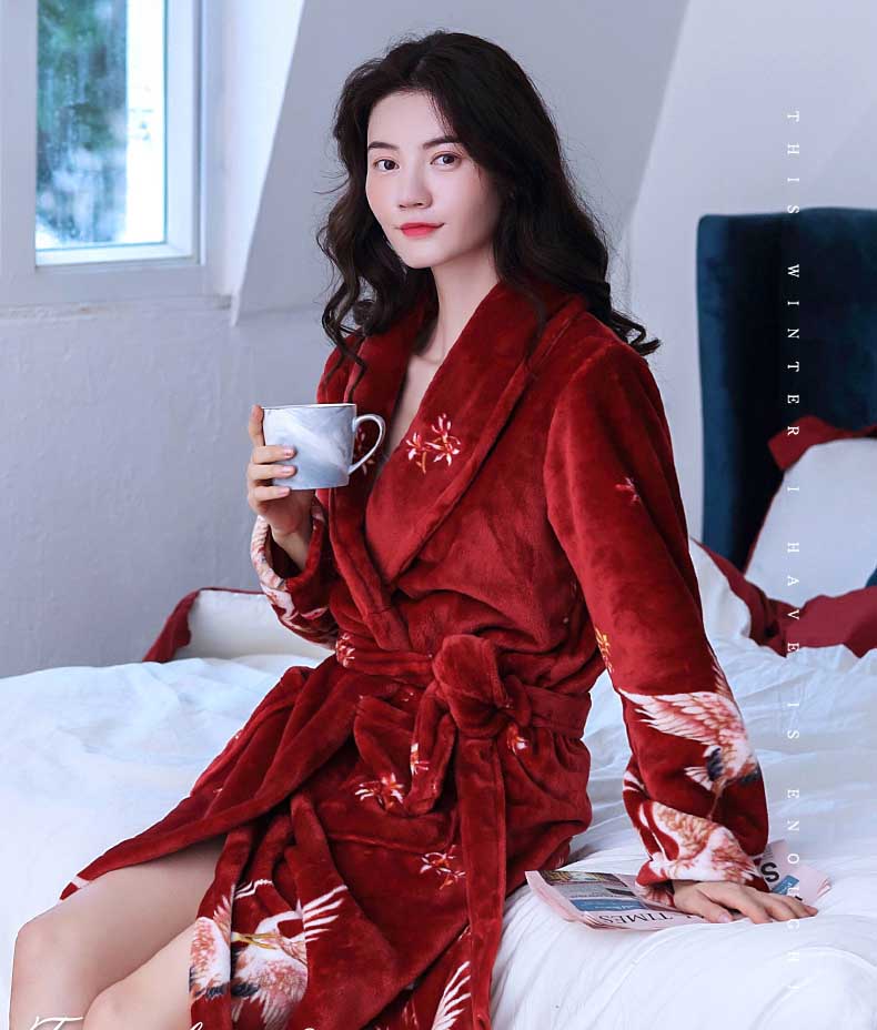 Women Robes Winter Warm Coral Fleece Nightdress Sleepwear Female Pajamas Home Clothes Floral Dressing Gron Kimono Hotel Bathrobe