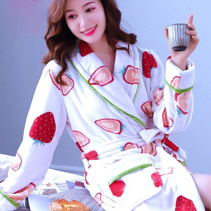 Women Robes Winter Warm Coral Fleece Nightdress Sleepwear Female Pajamas Home Clothes Floral Dressing Gron Kimono Hotel Bathrobe