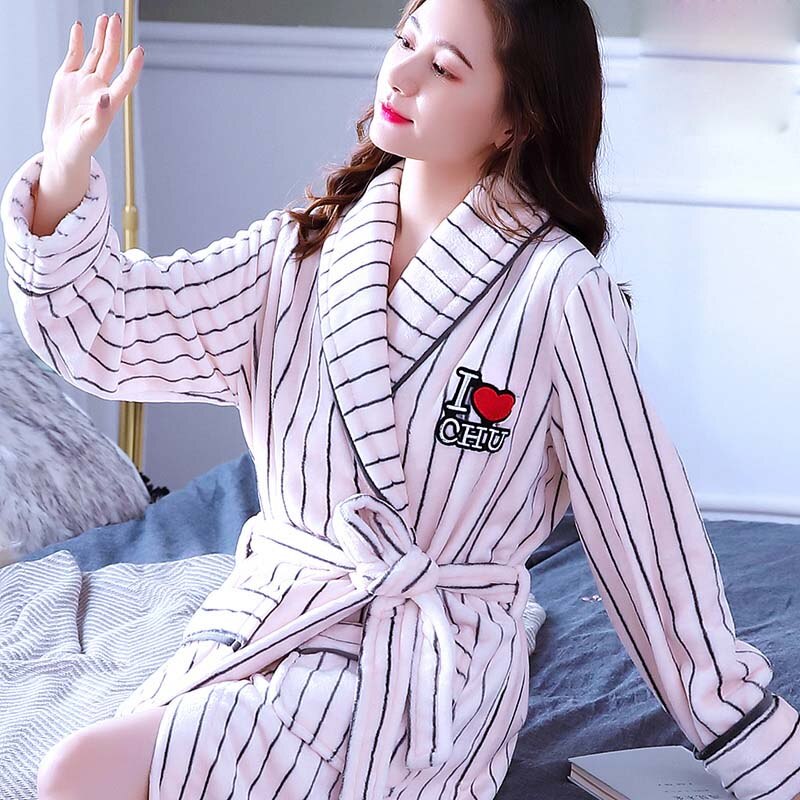 Women Robes Winter Warm Coral Fleece Nightdress Sleepwear Female Pajamas Home Clothes Floral Dressing Gron Kimono Hotel Bathrobe