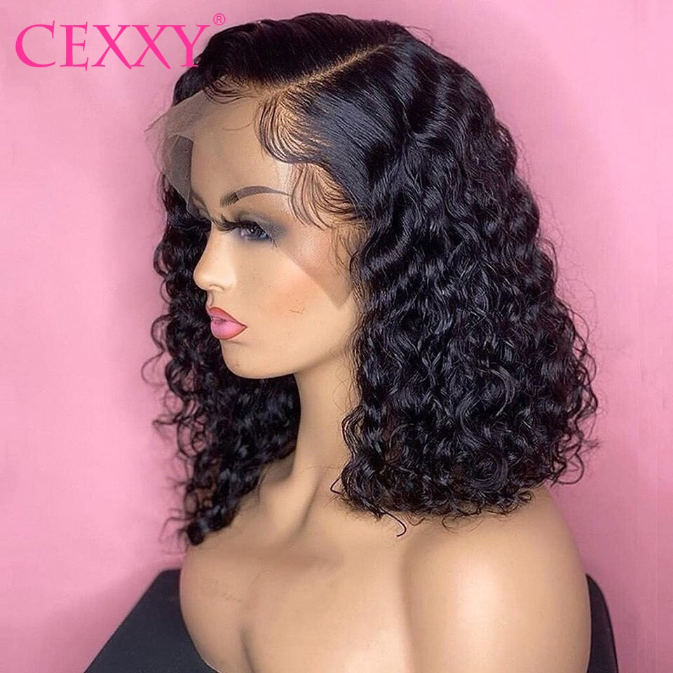 Cexxy Short Curly Bob Lace Front Human Hair Wigs PrePluck With Baby Hair Deep Wave Frontal Wig For Women Water Wave Lace Wigs