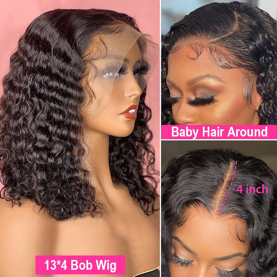 Cexxy Short Curly Bob Lace Front Human Hair Wigs PrePluck With Baby Hair Deep Wave Frontal Wig For Women Water Wave Lace Wigs