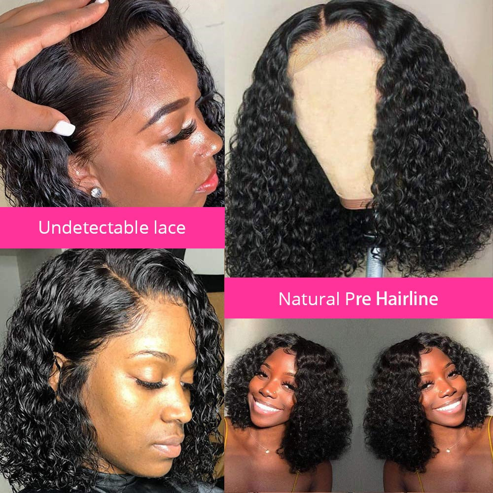 Cexxy Short Curly Bob Lace Front Human Hair Wigs PrePluck With Baby Hair Deep Wave Frontal Wig For Women Water Wave Lace Wigs