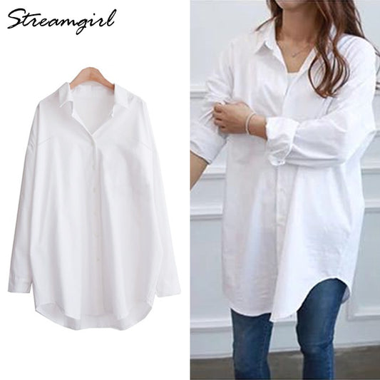 Women&#39;s Oversize Shirt Tunics White Shirts For School Women Women&#39;s Elegant Blouse 2022 White Shirt Oversize Women Blouses Tunic
