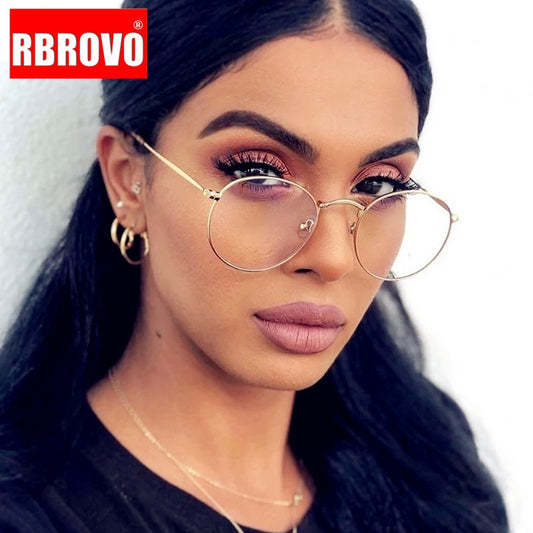 RBROVO Metal Round Glasses Frame Women Vintage Eyeglasses Frame Women/Men Mirror Eyewear Frame Men Anti-blue Light Glasses Women