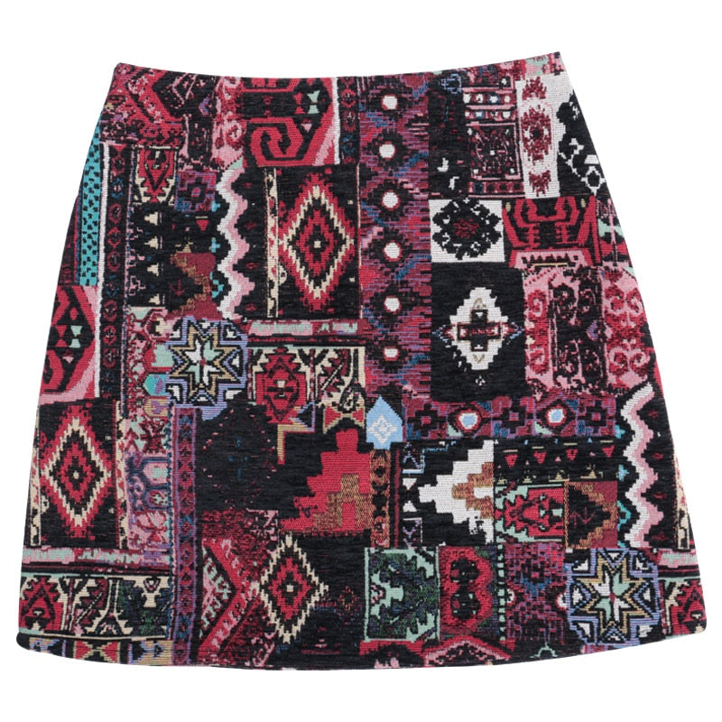 HELIAR Boho Patchwork Partern Skirts Women A-line National Skirts Spring Mini Wide Leg BOHO Vintage Mini Skirts For Women