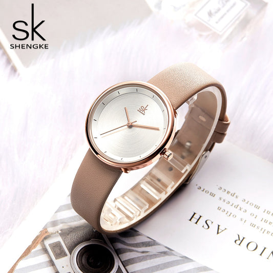 Shengke Women&#39;s Watch Mixmatch Simple Watch For Women Beige Leather Band Quartz Precise Reloj Mujer Women Montre Femme Wholesale