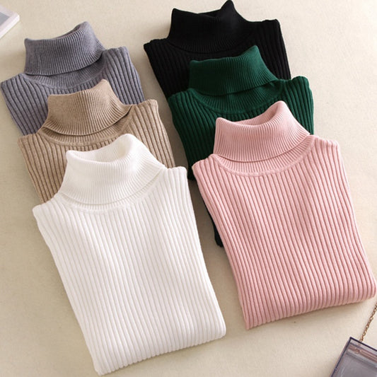 On Sale 2022 Winter To Spring Women Knitted Foldover Turtleneck Sweater Casual Rib Jumper Throat Female Pull Home Clothing Coat