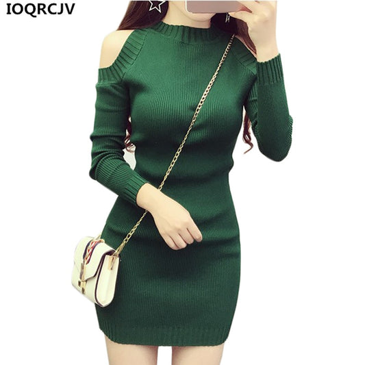 Women Knit Pullover Sweater 2020 New Long Sleeve Strapless Sexy Women Short Knit Dress Slim Elastic Autumn Winter Sweater Women