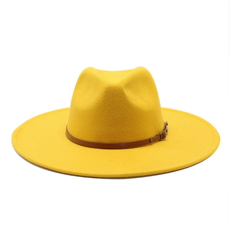Quality Big edge wool Fedora Hat Women Men Imitation Wool Felt Hats with Metal Chain Decor Panama Fedoras Chapeau Sombrero