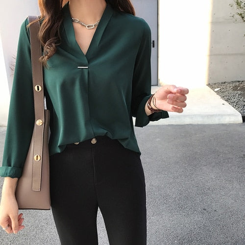 women chiffon blouse shirt long sleeve women shirts fashion womens tops and blouses 2022 3XL 4XL casual women tops 1681 50