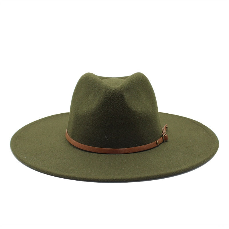 Quality Big edge wool Fedora Hat Women Men Imitation Wool Felt Hats with Metal Chain Decor Panama Fedoras Chapeau Sombrero